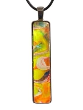 Hand Crafted Necklace Yellow and Orange Fluid Art Pendant by Svetlana Yeung